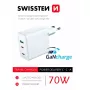 SWISSTEN Travel Charger GaN 70W 2×USB-C ātrais lādētājs klēpjdatoriem un tālruņiem