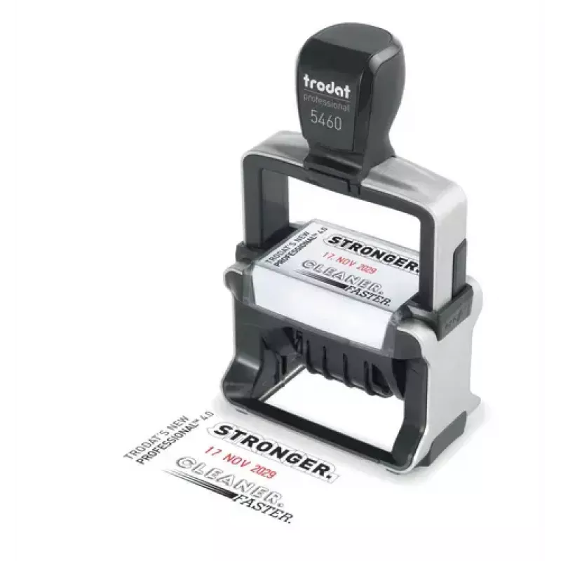 Pašrakstes teksta/datema zīmogs Trodat 5117 — nospiedums 4 x 46 mm, izmērs 89×52×160 mm