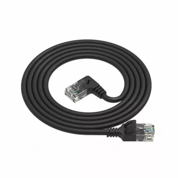 ACT Melns 1,5 m U/UTP CAT6A LSZH plāns ielāpu vads ar RJ45 savienotājiem 90° leņķī pa labi pret taisnu