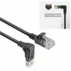 ACT melns 5 metru U/UTP CAT6A LSZH plānā pārlāpuma vads ar RJ45 savienotājiem, 90° leņķī uz leju – taisns