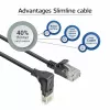 ACT melns 5 metru U/UTP CAT6A LSZH plānā pārlāpuma vads ar RJ45 savienotājiem, 90° leņķī uz leju – taisns