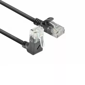 ACT melns 3 metru U/UTP CAT6A LSZH plānā montāžas kabelis ar RJ45 savienotājiem 90° leņķī uz augšu līdz taisnam