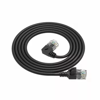 ACT melns 0,5 metru U/UTP CAT6A LSZH plāns savienotājkabelis ar RJ45 savienotājiem, 90° leņķī pa kreisi pret taisnu