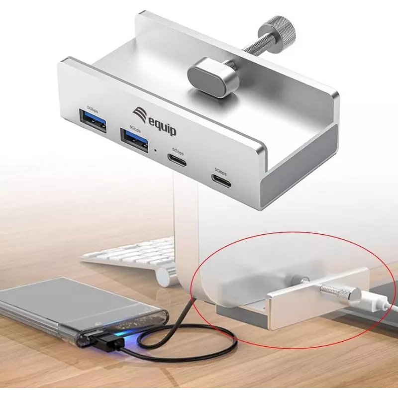 Equip 128967 interfeisa centrmezgls USB 3.2 Gen 1 (3.1 Gen 1) Type-A 5000 Mbit/s Alumīnijs
