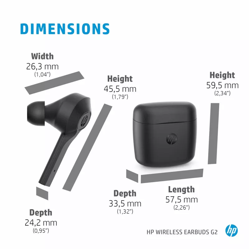 HP Wireless Earbuds G2, bezvadu, mūzikai, 12 g, austiņas, melnas