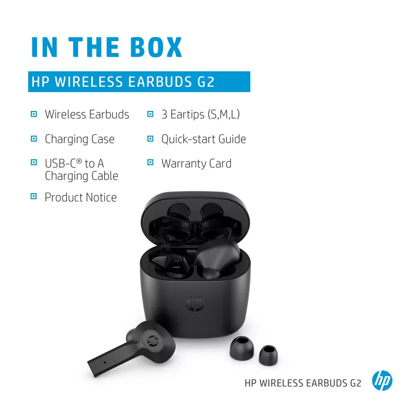 HP Wireless Earbuds G2, bezvadu, mūzikai, 12 g, austiņas, melnas
