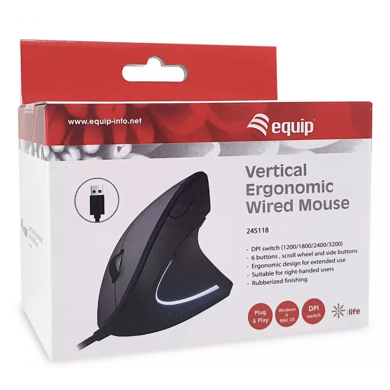 Equip 245118 pele Universāla Labās rokas USB Type-A Optiskā 3200 DPI