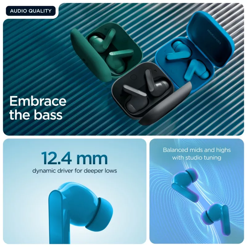 Motorola Moto Buds Bass austiņas True Wireless Stereo (TWS) ievietojamās Zvani/Mūzika Bluetooth Zila