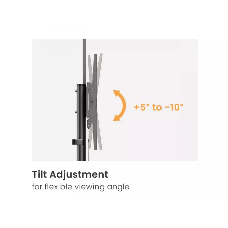 TV statīvs uz riteņiem EQUIP 37 collas–70 collas Economy 37–70 collu ekrāniem, 70 kg ietilpība, VESA 100x100–600x400, augstums 1337–1430 mm, slīpums -10°–5°, melns