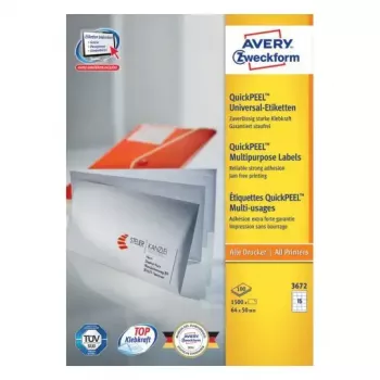 Pašlīmējošas taisnstūra uzlīmes Avery Zweckform 3672 — baltas, pastāvīga līme