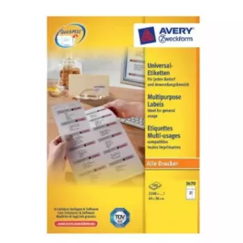 Printera uzlīmes Avery 3670 Balts