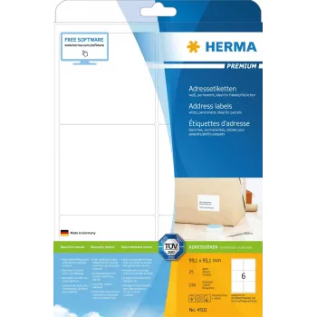 Adrešu uzlīmes Premium HERMA 4502 A4 99,1x93,1 mm