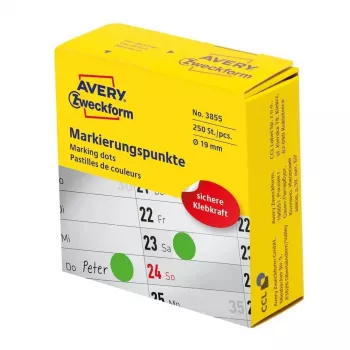 Pašlīmējošās apaļās uzlīmes Avery Zweckform 3855 — Zaļas, pastāvīga līme, Ø 1,9 cm, 250 gab.