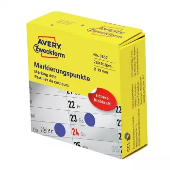 Avery 3857 pašlīmējošās etiķetes Apaļas Pastāvīgas Zilas 250 gab.