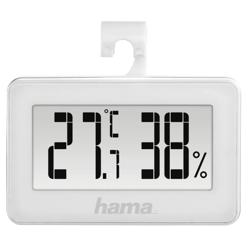 Digitālā meteostacija HAMA 00186363 — iekštelpu termometrs un higrometrs, mitrums 20–95%, balta, baterija CR2025