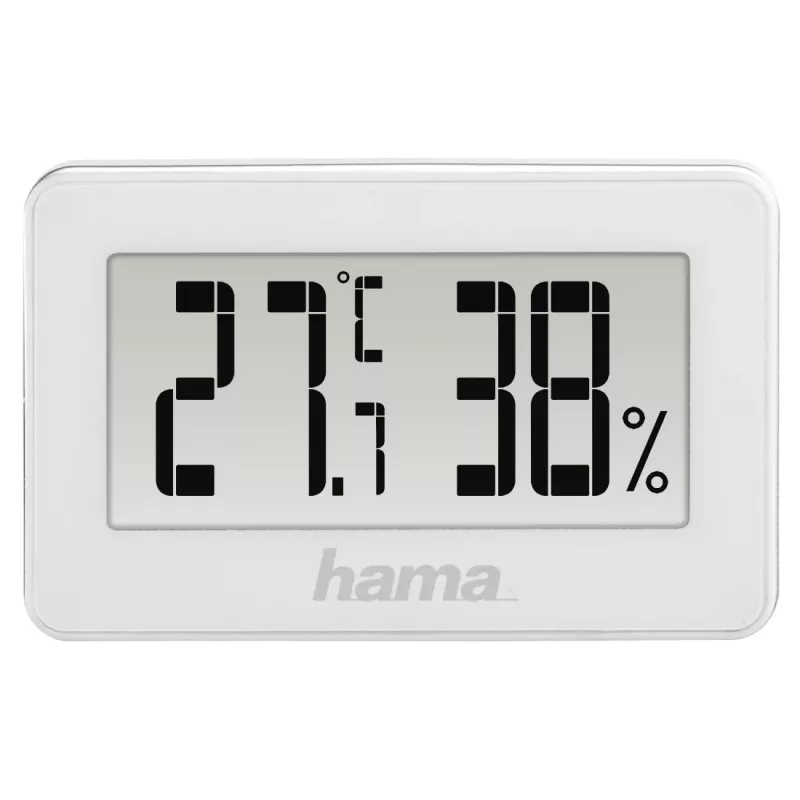 Digitālā meteostacija HAMA 00186363 — iekštelpu termometrs un higrometrs, mitrums 20–95%, balta, baterija CR2025