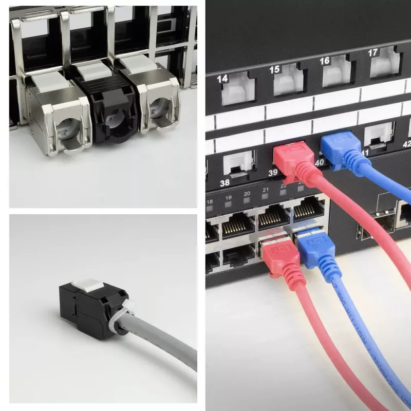 ACT Keystone Jack RJ45 CAT6 Unshielded toolless with shutter, Melns