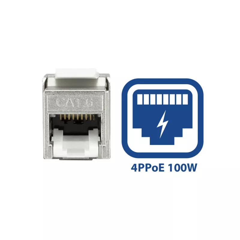 ACT Keystone ligzda RJ45 CAT6 ekranēta bezinstrumentu ar aizvaru, sudrabaini balta