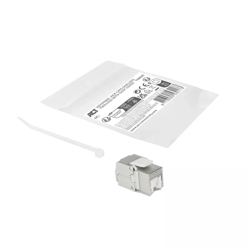 ACT Keystone ligzda RJ45 CAT6 ekranēta bezinstrumentu ar aizvaru, sudrabaini balta