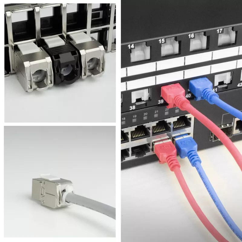 ACT Keystone ligzda RJ45 CAT6 ekranēta bezinstrumentu ar aizvaru, sudrabaini balta