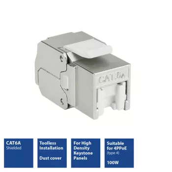 ACT Keystone Jack RJ45 CAT6A ekranēts bezinstrumentu ar putekļu vāciņu