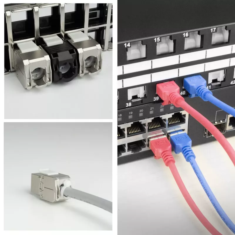 ACT Keystone Jack RJ45 CAT6A ekranēts bezinstrumentu ar putekļu vāciņu