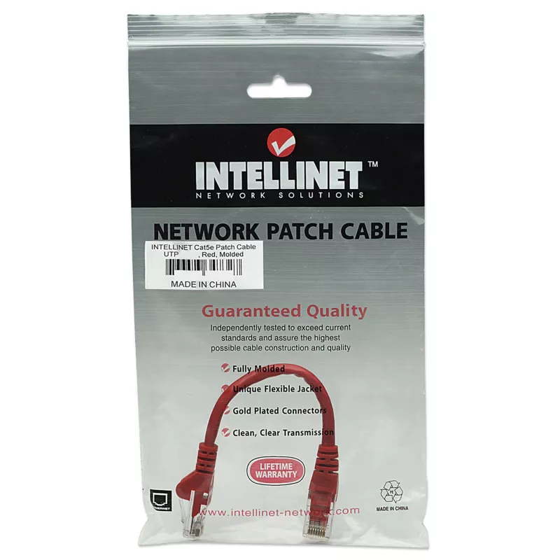 Intellinet tīkla komutācijas kabelis, Cat5e, 0,5 m, sarkans, CCA, U/UTP, PVC, RJ45, apzeltīti kontakti, bez aizķeršanās, ar aizsargapvalku, mūža garantija