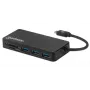 Manhattan USB-C dokstacija/rumba ar karšu lasītāju, porti (x3): USB-A (x3), 5 Gbps (USB 3.2 Gen1 jeb USB 3.0), ārējais barošanas avots nav nepieciešams, universāla visām ierīcēm, SuperSpeed USB, melna, trīs gadu garantija