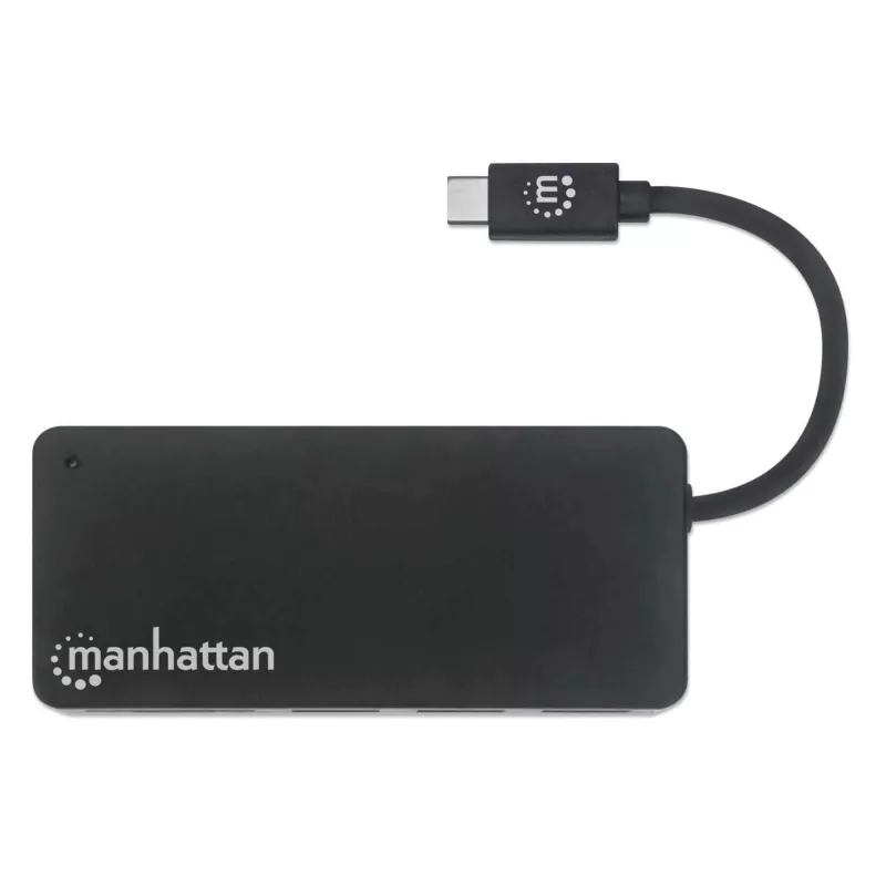 Manhattan USB-C dokstacija/rumba ar karšu lasītāju, porti (x3): USB-A (x3), 5 Gbps (USB 3.2 Gen1 jeb USB 3.0), ārējais barošanas avots nav nepieciešams, universāla visām ierīcēm, SuperSpeed USB, melna, trīs gadu garantija