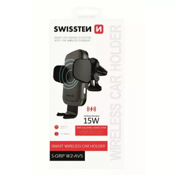 Bezvadu automašīnas lādētājs un turētājs SWISSTEN W2-AV5, 15W Qi uzlāde, Micro USB kabelis 1,2 m