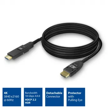 ACT 20 metri HDMI High Speed 4K aktīvais optiskais kabelis ar noņemamu savienotāju v2.0 HDMI-A spraudnis – HDMI-A spraudnis