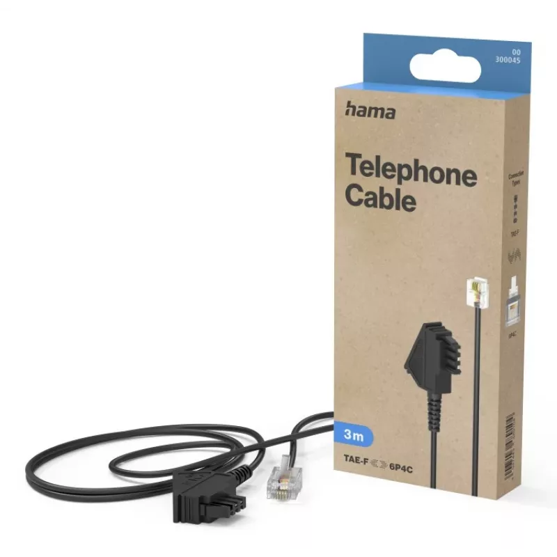 Hama 00300045 telefona kabelis 3 m Melns