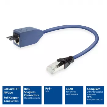 ACT zils 2 metru LSZH S/FTP CAT6A MPTL pagarinātājkabelis bez aizķeres ar RJ45 savienotājiem