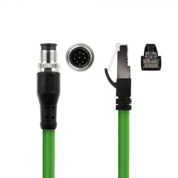 ACT Industrial 3,00 metru sensoru kabelis M12A 8 kontaktu tēviņš uz RJ45 tēviņš, Ultraflex SF/UTP TPE kabelis, ekranēts