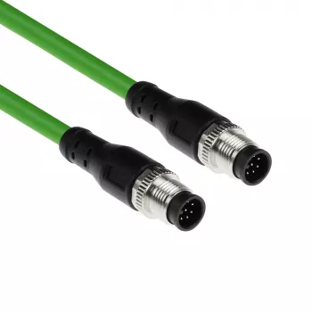 ACT Industrial 5,00 metru sensoru kabelis M12A 8 kontaktu vīrišķais uz M12A 8 kontaktu vīrišķais, Ultraflex TPE kabelis, ekranēts