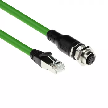 ACT Industrial 5,00 metru sensoru kabelis M12A 8-pin sievišķais uz RJ45 vīrišķais, Ultraflex SF/UTP TPE kabelis, ekranēts
