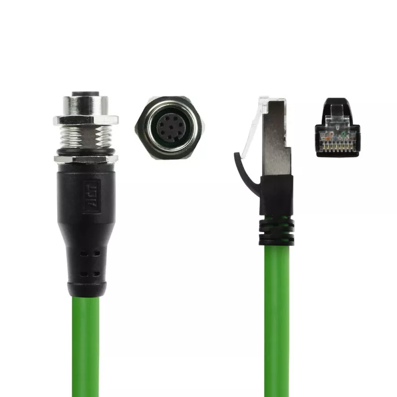 ACT Industrial 5,00 metru sensoru kabelis M12A 8-pin sievišķais uz RJ45 vīrišķais, Ultraflex SF/UTP TPE kabelis, ekranēts