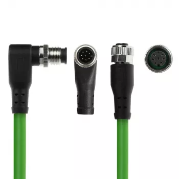 ACT Industrial 1,50 metri sensoru kabelis M12A 8-pin vīrišķais, taisnleņķa, uz M12A sievišķo, Ultraflex TPE kabelis, ekranēts