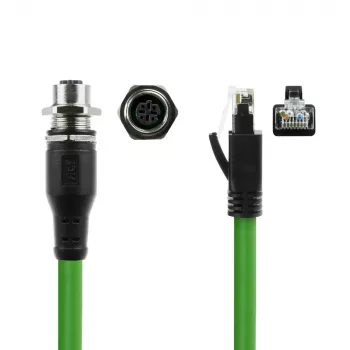 ACT Industrial 1,50 metru sensors kabelis M12D 4-pinu ligzda šasijai uz RJ45 spraudni, Superflex Xtreme TPE kabelis, ekranēts