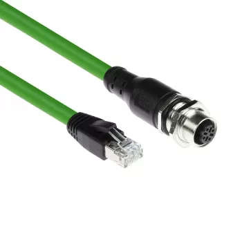 ACT Industrial 3,00 metri Sensor cable M12D 4-pin female chassis uz RJ45 vīrišķo, Superflex Xtreme TPE kabelis, ekranēts