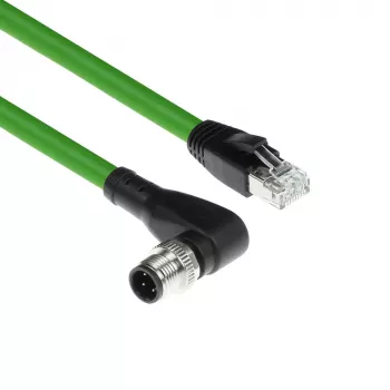ACT Industrial 3,0 metru sensora kabelis M12D 4-pin taisnleņķa vīrišķais uz RJ45 vīrišķo, Superflex Xtreme TPE kabelis, ekranēts