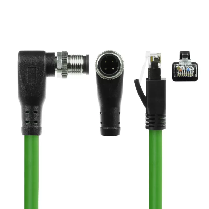 ACT Industrial 5.00 metri sensoru kabelis M12D 4-pin vīrišķais, leņķveida, uz RJ45 vīrišķo, Superflex Xtreme TPE kabelis, ekranēts