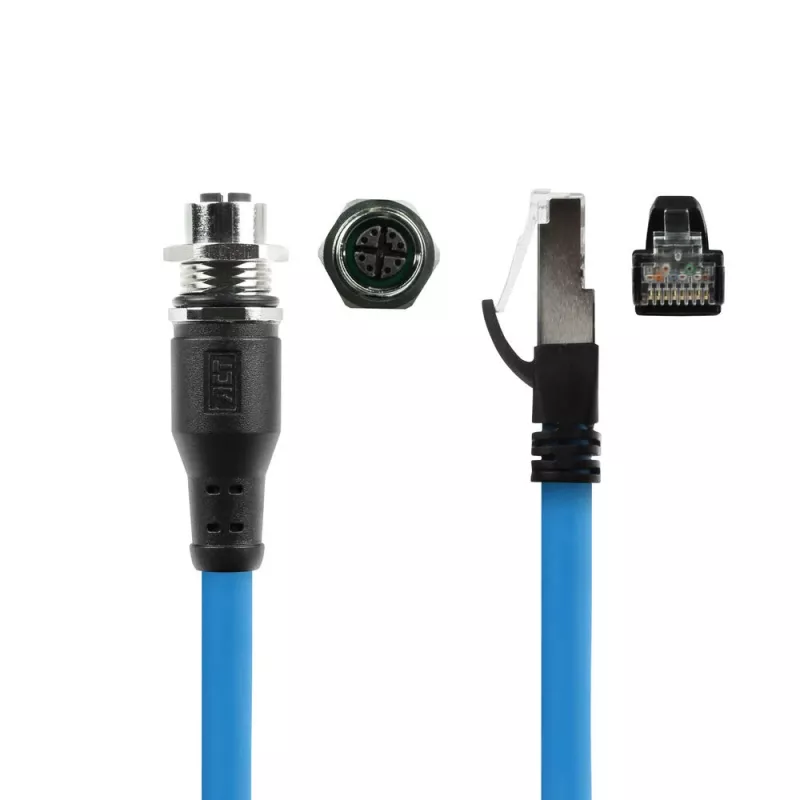 ACT Industrial 1.50 metru sensoru kabelis M12X 8-pin sievišķā šasija uz RJ45, Superflex SF/UTP TPE kabelis, ekranēts