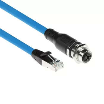 ACT Industrial 3.00 metri sensoru kabelis M12X 8-pin sievišķais savienotājs korpusam uz RJ45, Superflex SF/UTP TPE kabelis, ekranēts