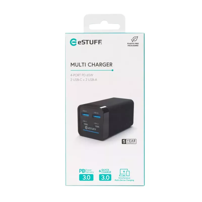 Mobilā ierīču lādētājs eSTUFF ES635200 Universāls Melns 2 USB Type-C