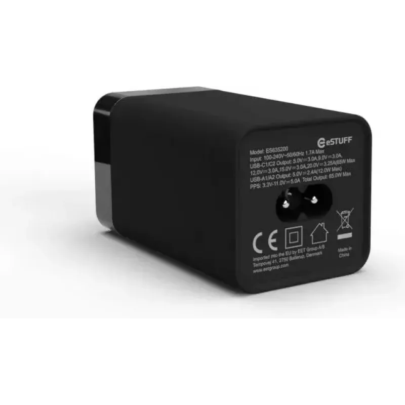 Mobilā ierīču lādētājs eSTUFF ES635200 Universāls Melns 2 USB Type-C