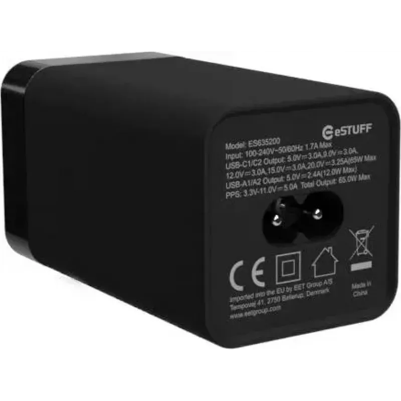 Mobilā ierīču lādētājs eSTUFF ES635200 Universāls Melns 2 USB Type-C
