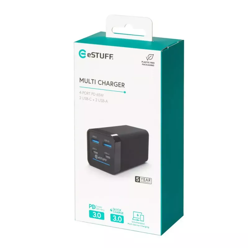 Mobilā ierīču lādētājs eSTUFF ES635200 Universāls Melns 2 USB Type-C