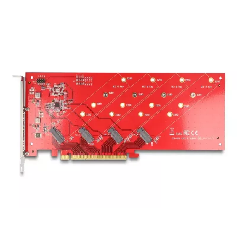 DeLOCK PCI Express x16 karte ar 4 iekšējiem NVMe M.2 Key M 110 mm bifurkācijas slotiem