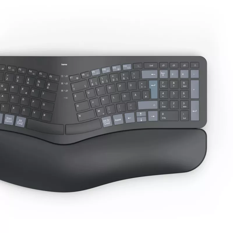 Hama WK-900 Ergo tastatūra Mājai/Birojam RF Wireless + Bluetooth QWERTZ Vācu Melna, Zila, Tumši pelēka